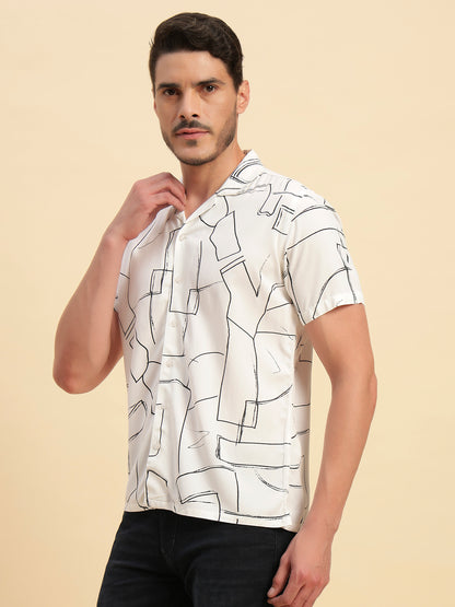 Casual Shirt for Men | Breathable & Soft with Color Fastness Regular Fit Spread Collar Neck Viscose Fabric Printed Pattern