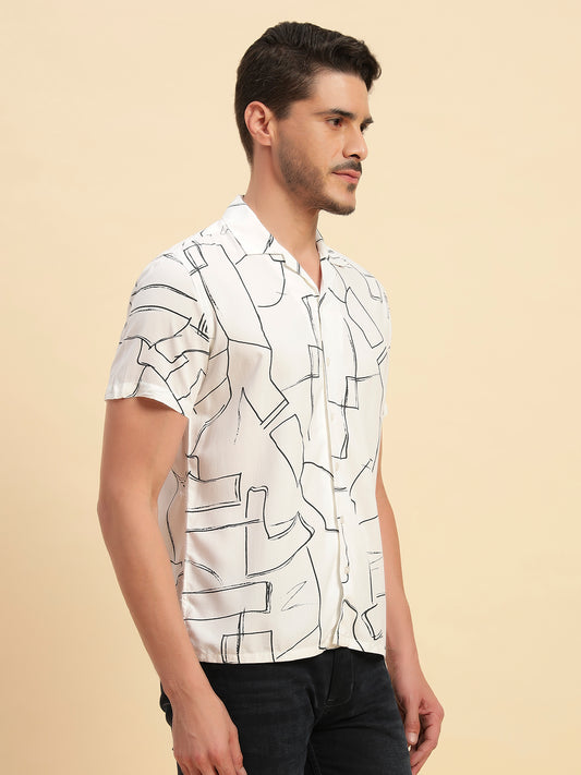 Casual Shirt for Men | Breathable & Soft with Color Fastness Regular Fit Spread Collar Neck Viscose Fabric Printed Pattern