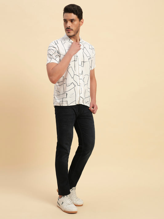 Casual Shirt for Men | Breathable & Soft with Color Fastness Regular Fit Spread Collar Neck Viscose Fabric Printed Pattern