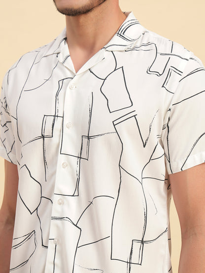 Casual Shirt for Men | Breathable & Soft with Color Fastness Regular Fit Spread Collar Neck Viscose Fabric Printed Pattern
