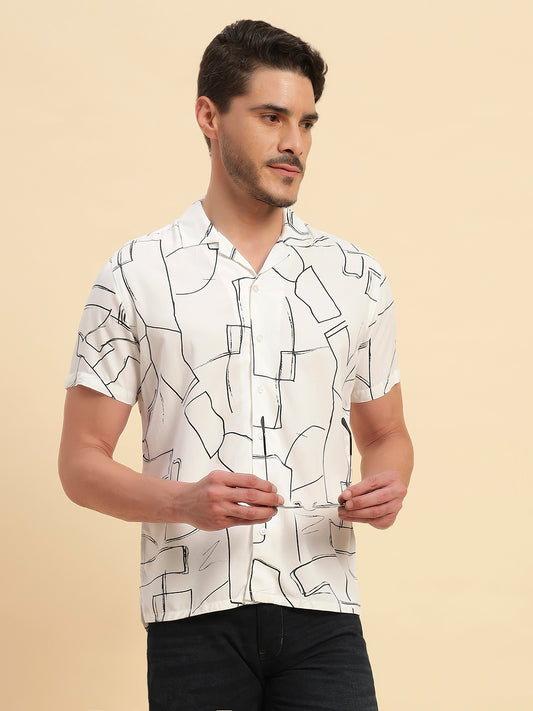 Casual Shirt for Men | Breathable & Soft with Color Fastness Regular Fit Spread Collar Neck Viscose Fabric Printed Pattern
