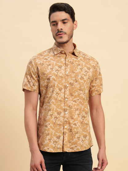 Casual Shirt for Men | Breathable & Soft with Color Fastness Regular Fit Spread Collar Neck Cotton Fabric Printed Pattern