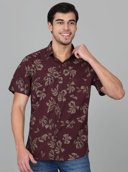 Casual Shirt for Men | Breathable & Soft with Color Fastness Slim Fit Spread Collar Neck Cotton Blend Fabric Printed Pattern