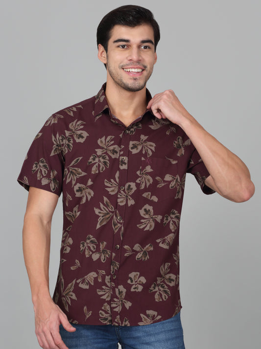 Casual Shirt for Men | Breathable & Soft with Color Fastness Slim Fit Spread Collar Neck Cotton Blend Fabric Printed Pattern