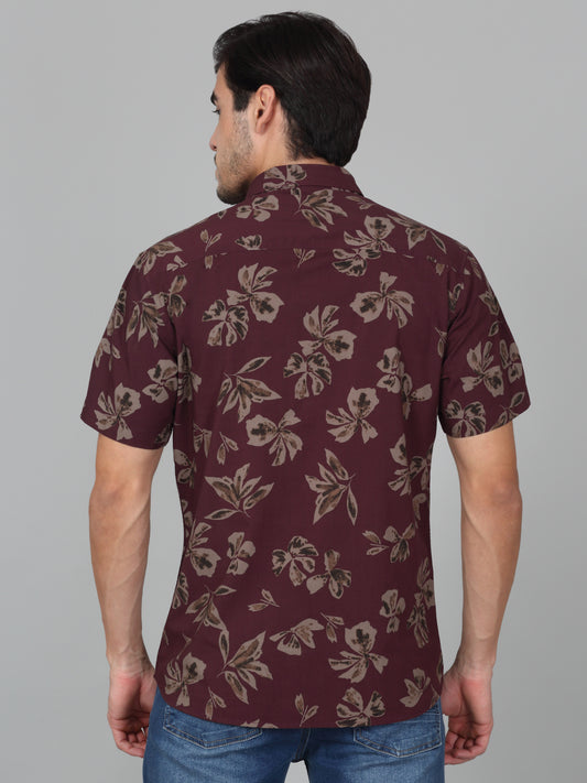 Casual Shirt for Men | Breathable & Soft with Color Fastness Slim Fit Spread Collar Neck Cotton Blend Fabric Printed Pattern