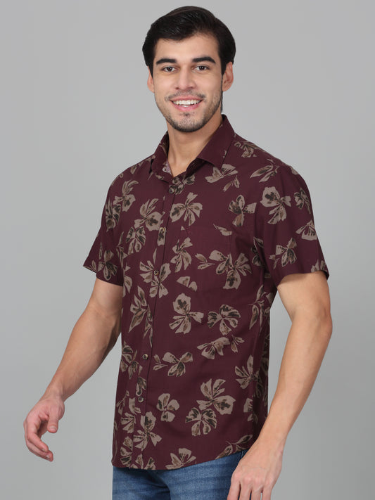 Casual Shirt for Men | Breathable & Soft with Color Fastness Slim Fit Spread Collar Neck Cotton Blend Fabric Printed Pattern