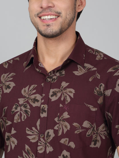 Casual Shirt for Men | Breathable & Soft with Color Fastness Slim Fit Spread Collar Neck Cotton Blend Fabric Printed Pattern