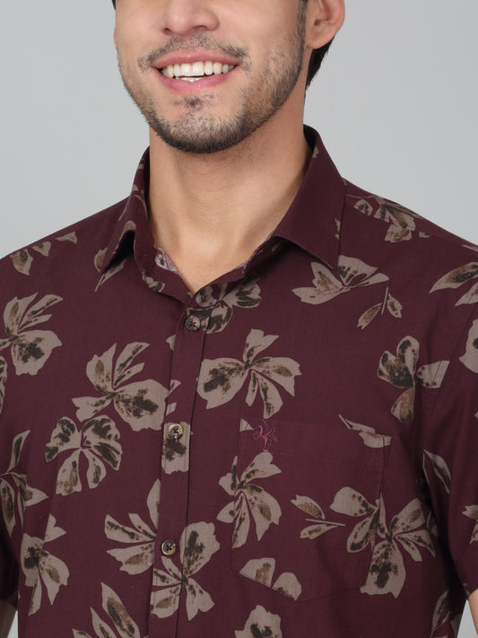 Casual Shirt for Men | Breathable & Soft with Color Fastness Slim Fit Spread Collar Neck Cotton Blend Fabric Printed Pattern