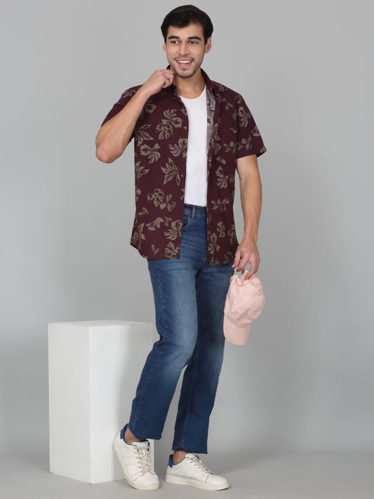 Casual Shirt for Men | Breathable & Soft with Color Fastness Slim Fit Spread Collar Neck Cotton Blend Fabric Printed Pattern