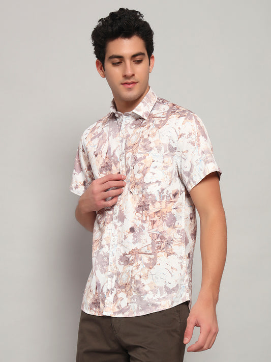 Casual Shirt for Men | Breathable & Soft with Color Fastness Regular Fit Spread Collar Neck Cotton Fabric Printed Pattern