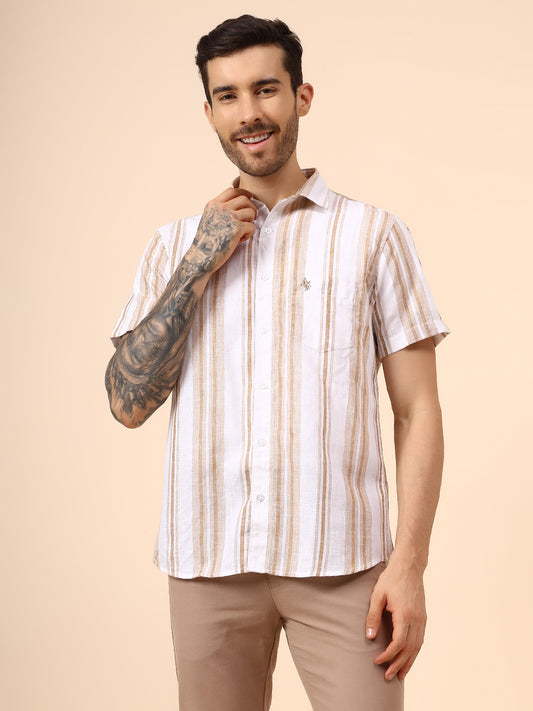 Casual Shirt for Men | Breathable & Soft with Color Fastness Regular Fit Spread Collar Neck Poly Cotton Fabric Striped Pattern