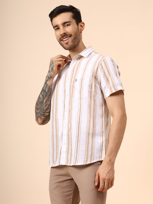 Casual Shirt for Men | Breathable & Soft with Color Fastness Regular Fit Spread Collar Neck Poly Cotton Fabric Striped Pattern