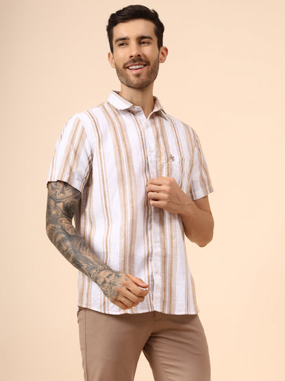 Casual Shirt for Men | Breathable & Soft with Color Fastness Regular Fit Spread Collar Neck Poly Cotton Fabric Striped Pattern