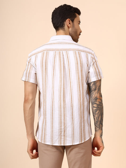 Casual Shirt for Men | Breathable & Soft with Color Fastness Regular Fit Spread Collar Neck Poly Cotton Fabric Striped Pattern