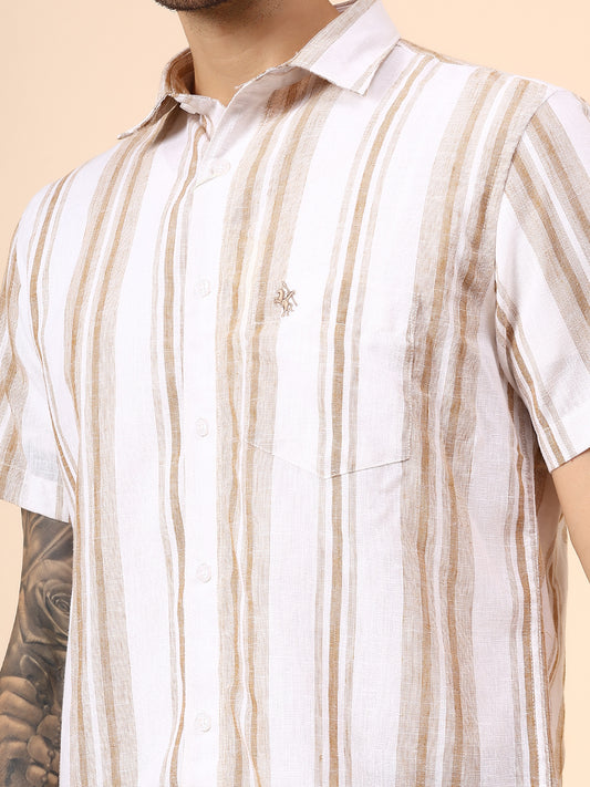 Casual Shirt for Men | Breathable & Soft with Color Fastness Regular Fit Spread Collar Neck Poly Cotton Fabric Striped Pattern