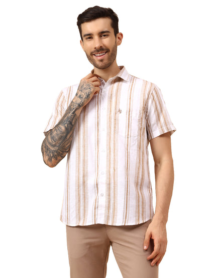 Casual Shirt for Men | Breathable & Soft with Color Fastness Regular Fit Spread Collar Neck Poly Cotton Fabric Striped Pattern