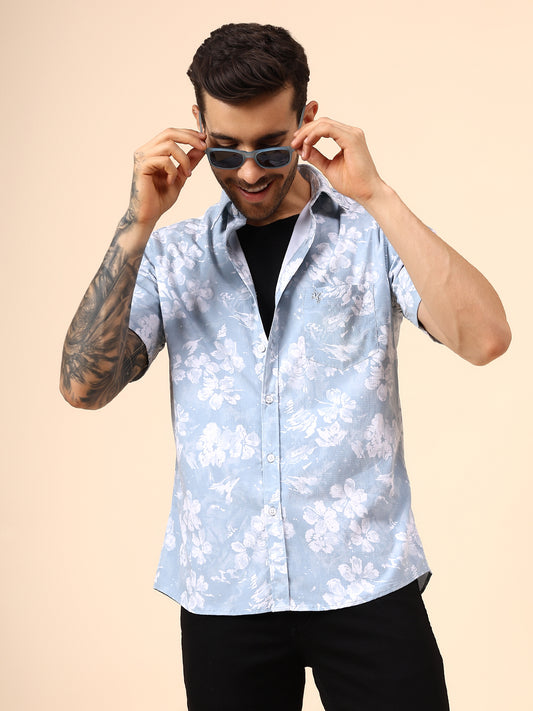 Casual Shirt for Men | Breathable & Soft with Color Fastness Regular Fit Spread Collar Neck Viscose Fabric Printed Pattern