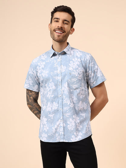 Casual Shirt for Men | Breathable & Soft with Color Fastness Regular Fit Spread Collar Neck Viscose Fabric Printed Pattern