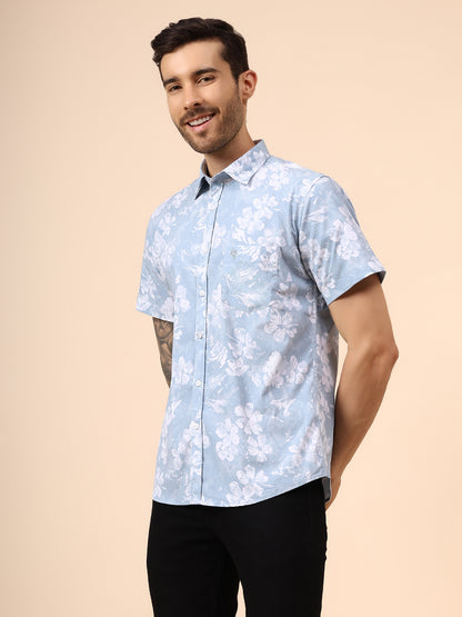 Casual Shirt for Men | Breathable & Soft with Color Fastness Regular Fit Spread Collar Neck Viscose Fabric Printed Pattern