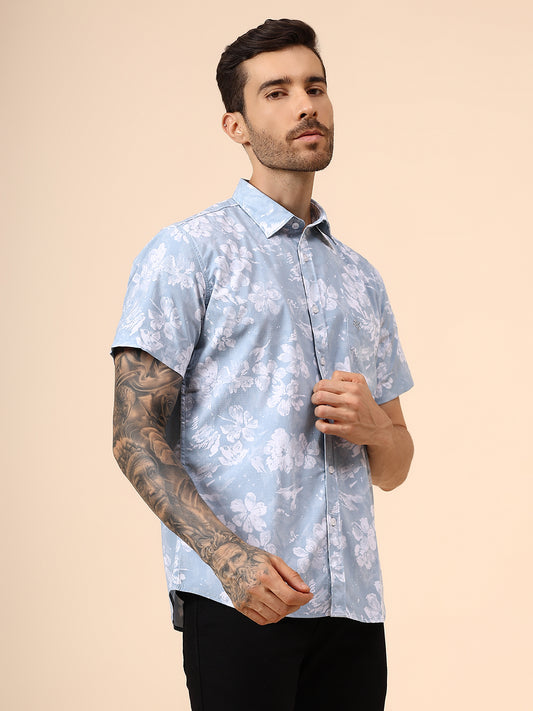 Casual Shirt for Men | Breathable & Soft with Color Fastness Regular Fit Spread Collar Neck Viscose Fabric Printed Pattern