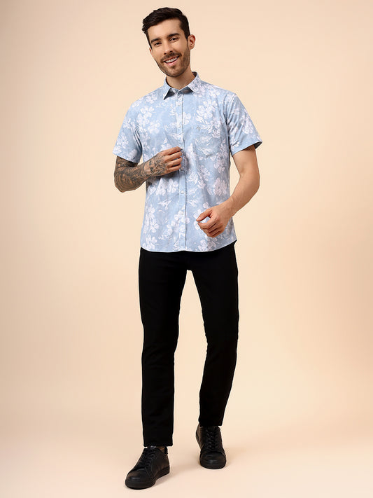 Casual Shirt for Men | Breathable & Soft with Color Fastness Regular Fit Spread Collar Neck Viscose Fabric Printed Pattern