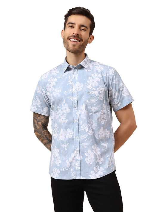 Casual Shirt for Men | Breathable & Soft with Color Fastness Regular Fit Spread Collar Neck Viscose Fabric Printed Pattern