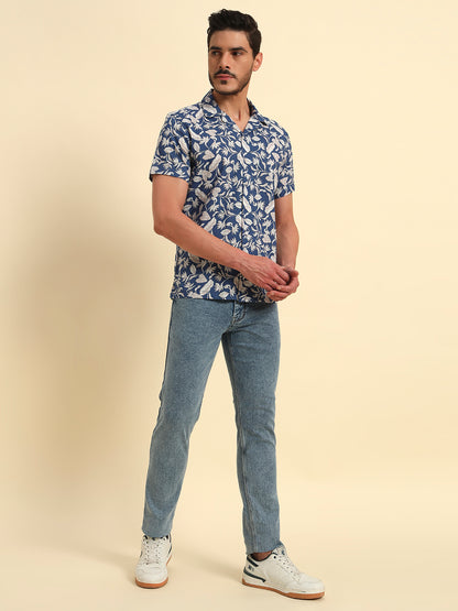 Casual Shirt for Men | Breathable & Soft with Color Fastness Regular Fit Spread Collar Neck Cotton Fabric Printed Pattern
