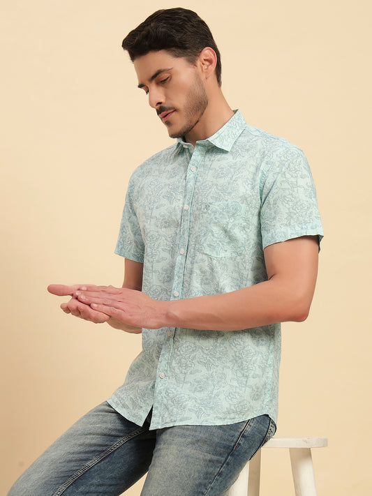 Casual Shirt for Men | Breathable & Soft with Color Fastness Regular Fit Spread Collar Neck Cotton Fabric Printed Pattern
