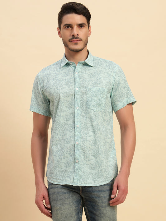 Casual Shirt for Men | Breathable & Soft with Color Fastness Regular Fit Spread Collar Neck Cotton Fabric Printed Pattern