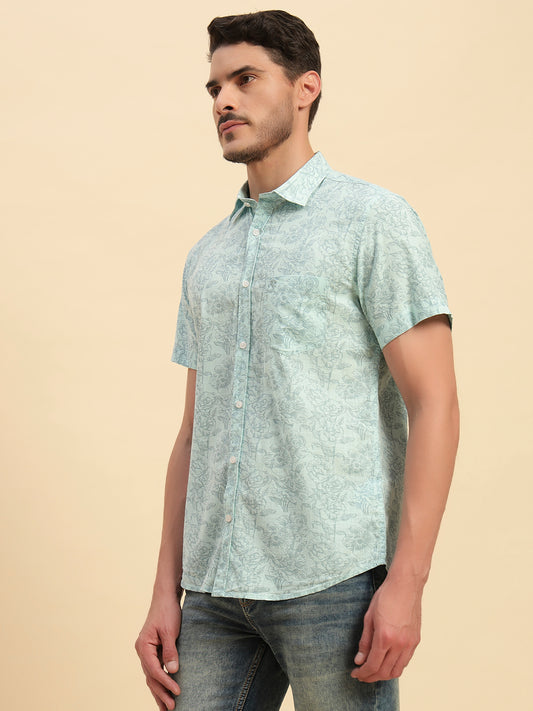 Casual Shirt for Men | Breathable & Soft with Color Fastness Regular Fit Spread Collar Neck Cotton Fabric Printed Pattern
