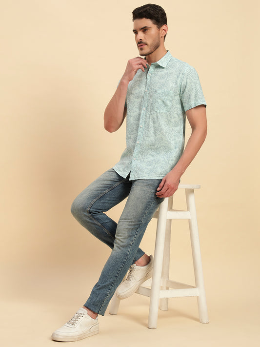 Casual Shirt for Men | Breathable & Soft with Color Fastness Regular Fit Spread Collar Neck Cotton Fabric Printed Pattern