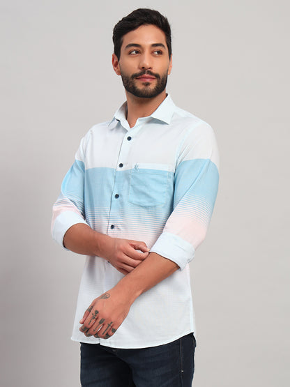 Casual Shirt for Men | Breathable & Soft with Color Fastness Regular Fit Spread Collar Neck Cotton Fabric Striped Pattern