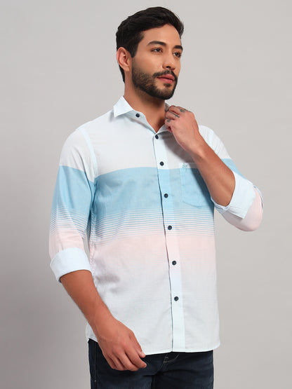 Casual Shirt for Men | Breathable & Soft with Color Fastness Regular Fit Spread Collar Neck Cotton Fabric Striped Pattern