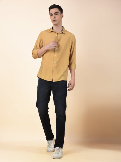 Casual Shirt for Men | Breathable & Soft with Color Fastness Slim Cotton Blend Fabric Solid Pattern