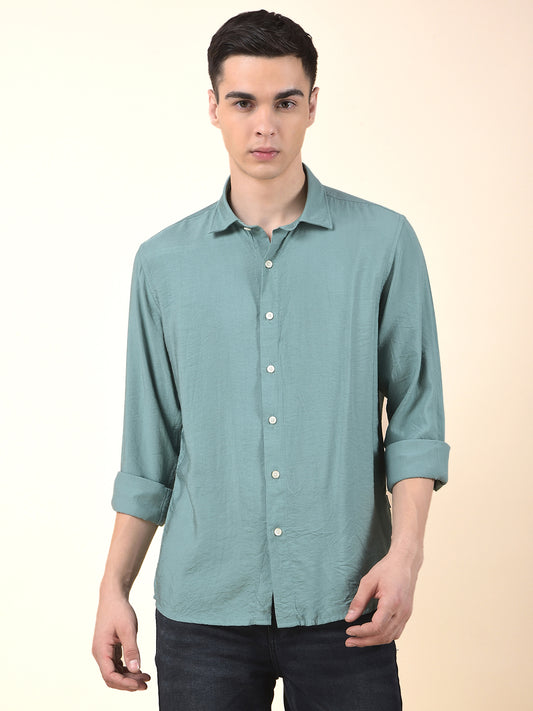 Casual Shirt for Men | Breathable & Soft with Color Fastness Slim Cotton Blend Fabric Solid Pattern