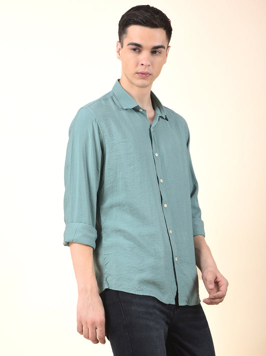 Casual Shirt for Men | Breathable & Soft with Color Fastness Slim Cotton Blend Fabric Solid Pattern