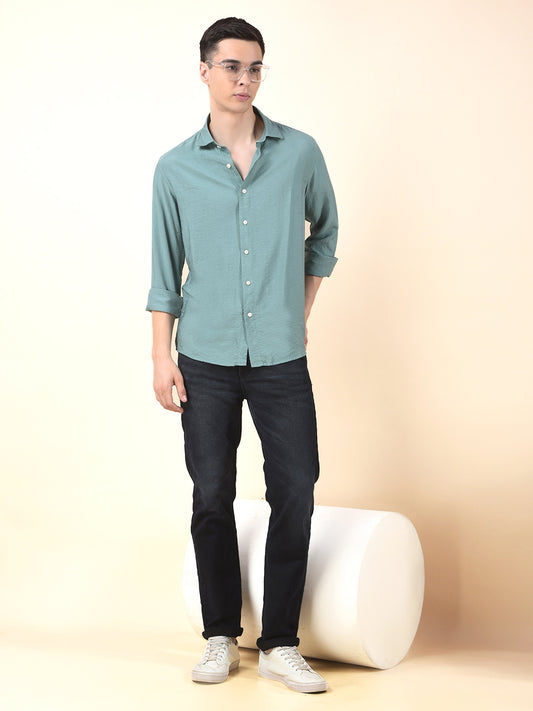 Casual Shirt for Men | Breathable & Soft with Color Fastness Slim Cotton Blend Fabric Solid Pattern
