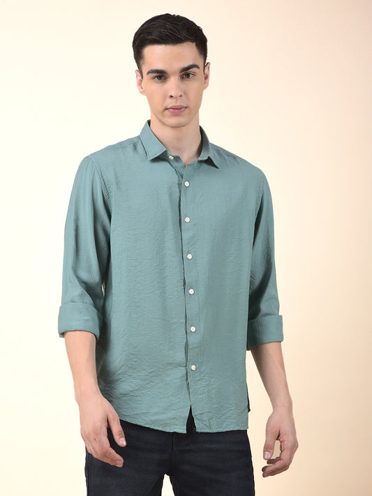 Casual Shirt for Men | Breathable & Soft with Color Fastness Slim Cotton Blend Fabric Solid Pattern