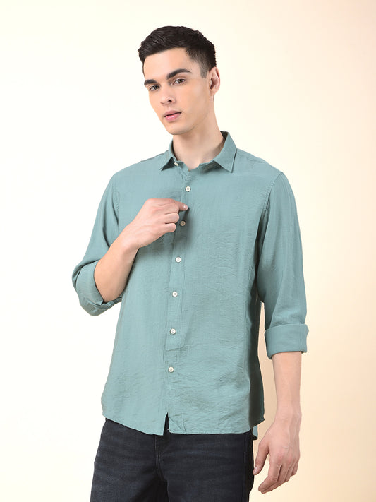 Casual Shirt for Men | Breathable & Soft with Color Fastness Slim Cotton Blend Fabric Solid Pattern