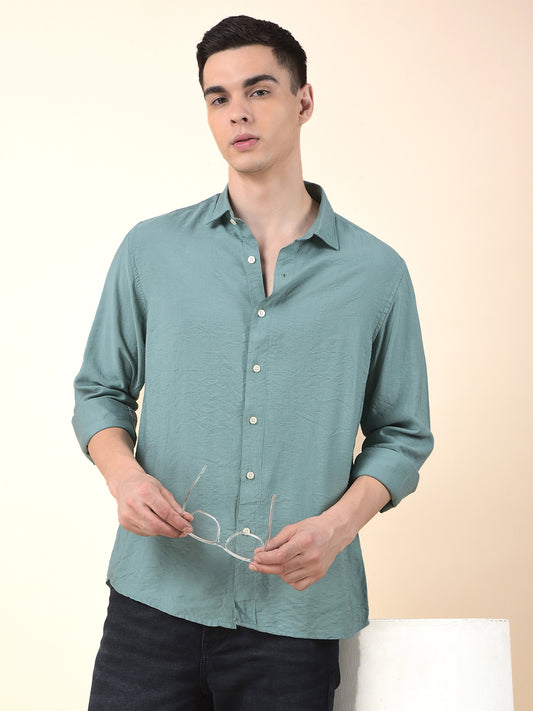 Casual Shirt for Men | Breathable & Soft with Color Fastness Slim Cotton Blend Fabric Solid Pattern