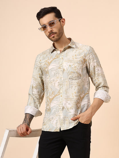 Casual Shirt for Men | Breathable & Soft with Color Fastness Regular Fit Spread Collar Neck Viscose Fabric Printed Pattern
