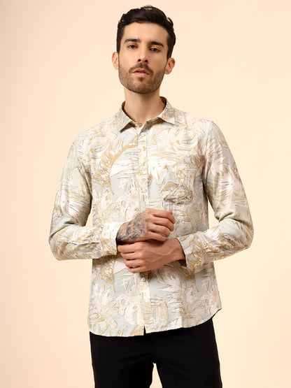 Casual Shirt for Men | Breathable & Soft with Color Fastness Regular Fit Spread Collar Neck Viscose Fabric Printed Pattern