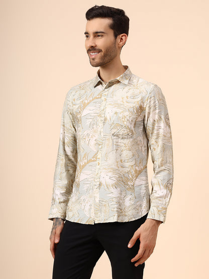 Casual Shirt for Men | Breathable & Soft with Color Fastness Regular Fit Spread Collar Neck Viscose Fabric Printed Pattern