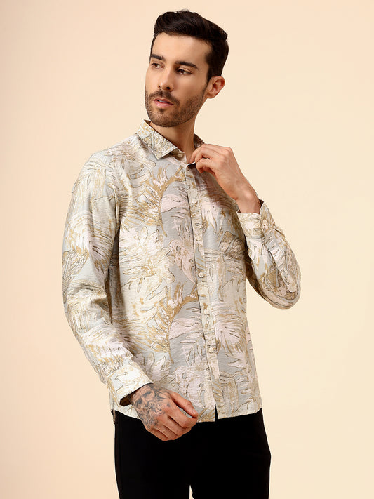 Casual Shirt for Men | Breathable & Soft with Color Fastness Regular Fit Spread Collar Neck Viscose Fabric Printed Pattern