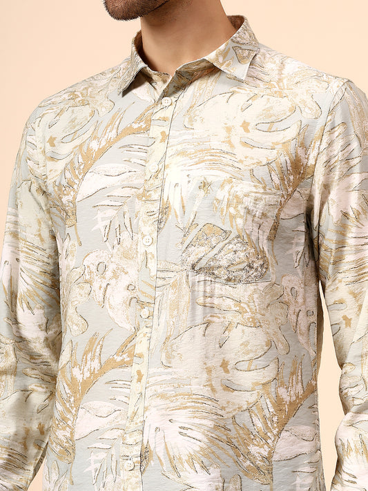Casual Shirt for Men | Breathable & Soft with Color Fastness Regular Fit Spread Collar Neck Viscose Fabric Printed Pattern