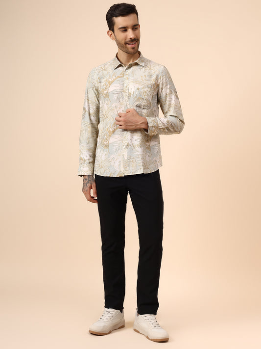Casual Shirt for Men | Breathable & Soft with Color Fastness Regular Fit Spread Collar Neck Viscose Fabric Printed Pattern