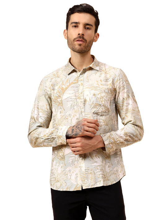 Casual Shirt for Men | Breathable & Soft with Color Fastness Regular Fit Spread Collar Neck Viscose Fabric Printed Pattern