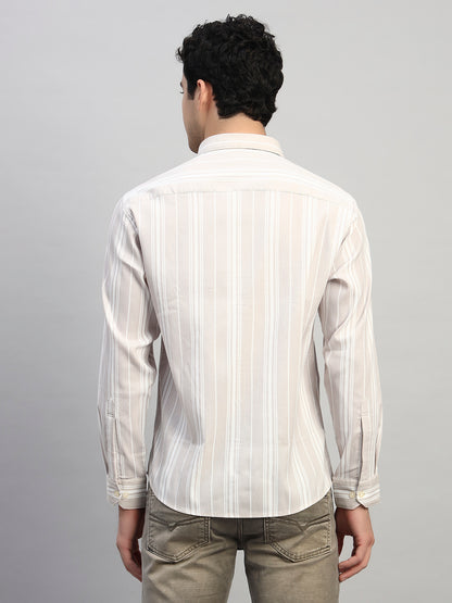 Casual Shirt for Men | Breathable & Soft with Color Fastness Regular Fit Spread Collar Neck Viscose Fabric Striped Pattern