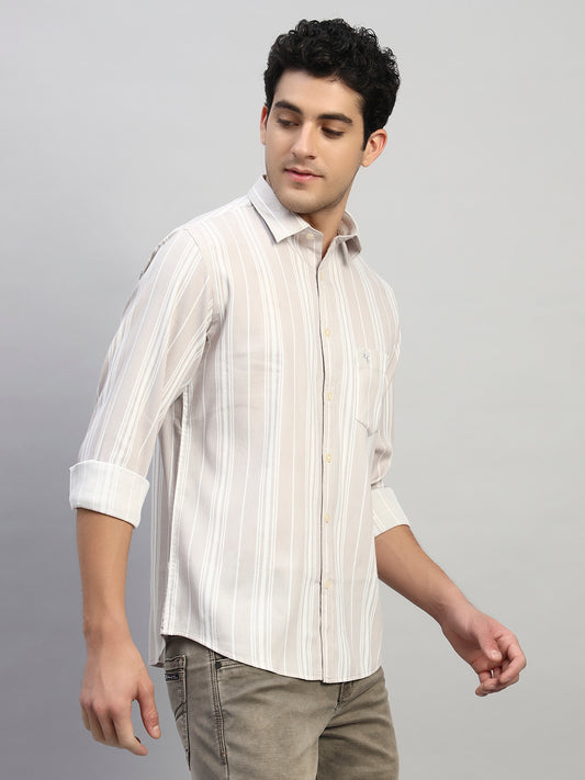 Casual Shirt for Men | Breathable & Soft with Color Fastness Regular Fit Spread Collar Neck Viscose Fabric Striped Pattern
