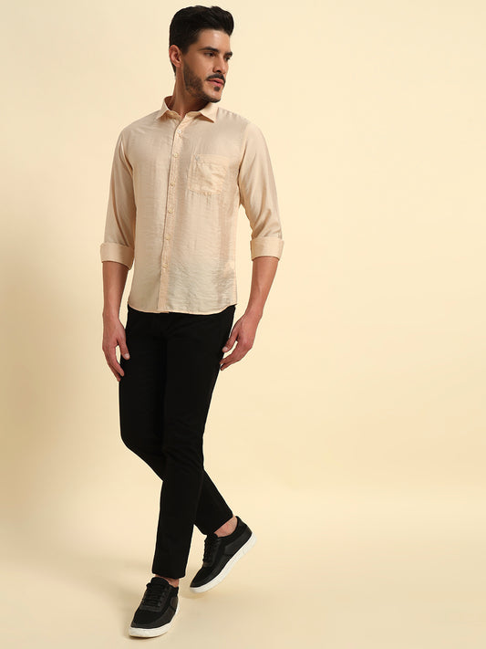 Casual Shirt for Men | Breathable & Soft with Color Fastness Regular Fit Spread Collar Neck Viscose Fabric Solid Pattern